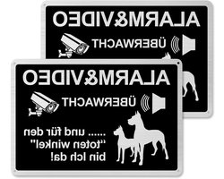 Videobewaking borden set 20x30 cm - Waarschuwing honden - Grappig metaal - Aluminium - Geborsteld - Thuis - Buiten
