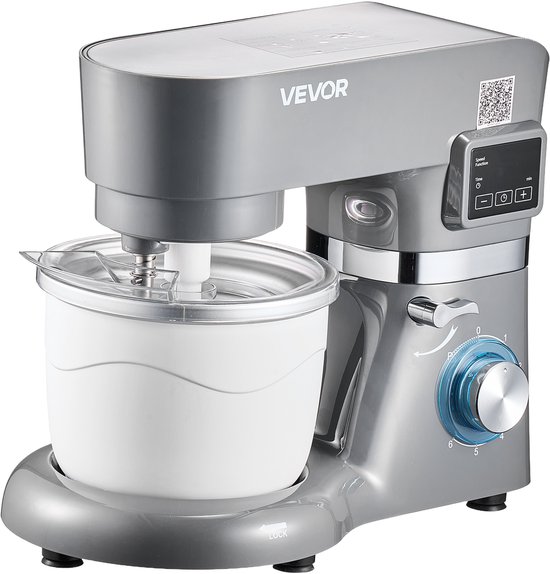 VEVOR IJsmachine 1,7L Staande Mixer 6-snelheden met LED-digitaal Display & Timer & Roerpeddel & Deeghaak & Spatbescherming, voor Doe-het-zelf Bevroren Yoghurt, Fruitgelato Sorbet, 1400W, Grijs van Vevor — afbeelding 2