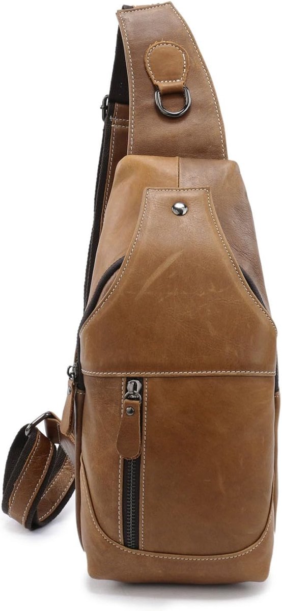 Slingtas voor Mannen in Echt Leer - Compacte Schoudertas met Veel Vakken - Handige Crossbody Tas voor Dagelijks Gebruik
