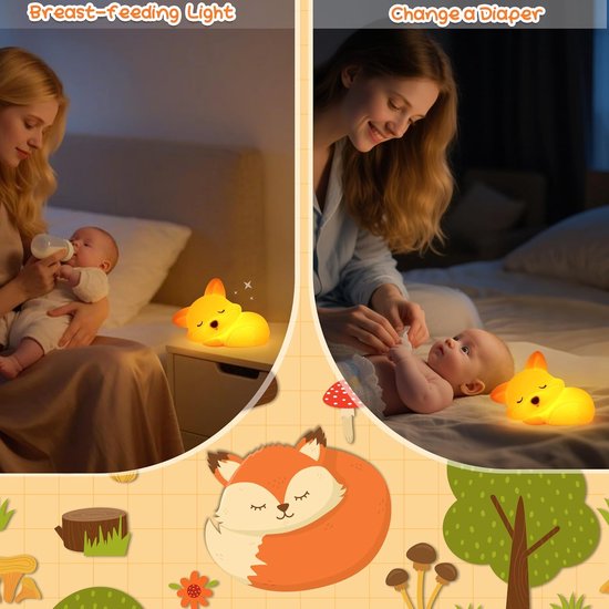 LED Fox Nachtlamp - Oplaadbaar Nachtlampje Kinderen & Baby - Schattig Fox - 2 Standen Dimbaar - Siliconen - Lampje Slaapkamer - Knijplampje - Touch lamp - Dimbaar Nachtlampjes Voor Kinderen, Baby & Volwassenen