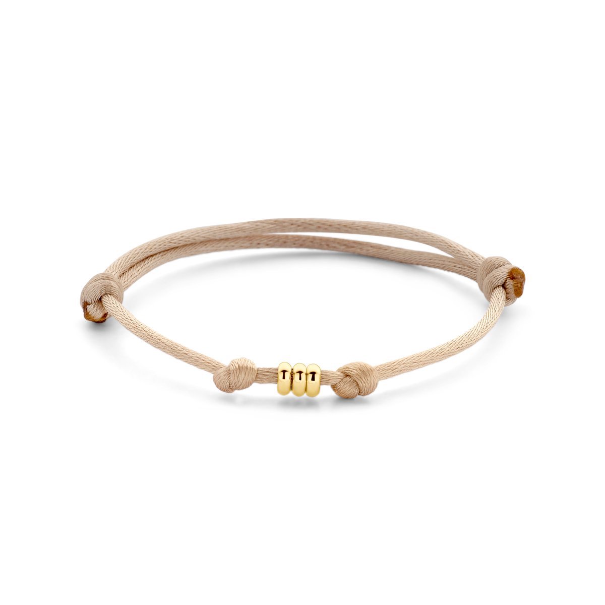 Beige Satijnen Armband met 3x Gouden Ringetjes