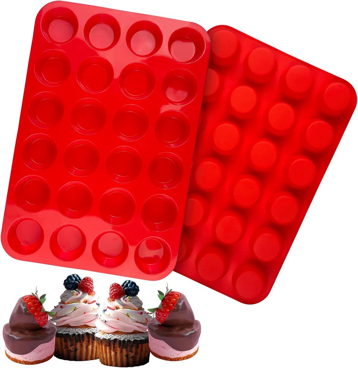 2 Stuks Mini Siliconen Cupcake en Muffinvormpjes Set - BPA-vrij en Anti-aanbak