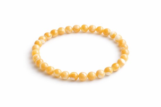 Bracelet Coquillage Jaune 17 cm – Perles 6 mm – Bracelet Coquillage Naturel – Jaune – Bracelet Élastique Femmes et Hommes