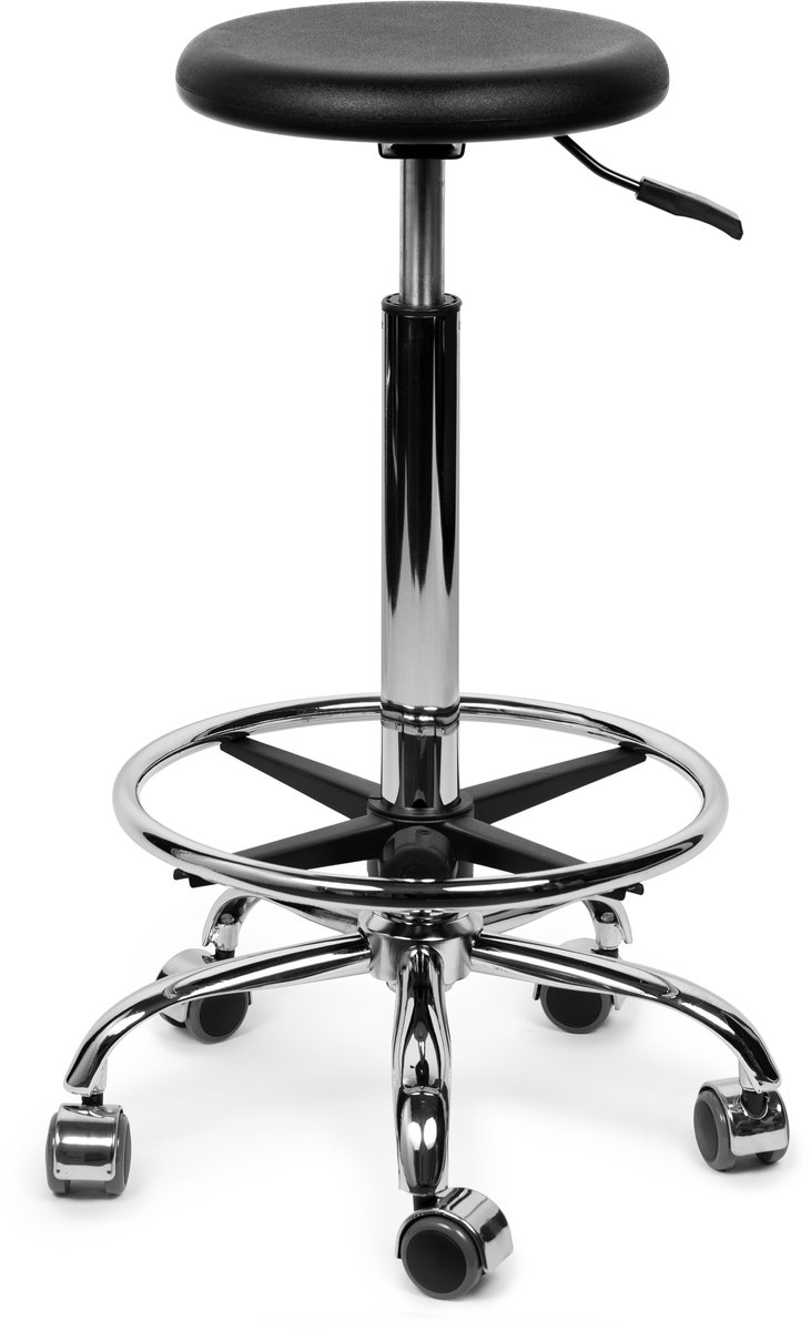 Ergonomische Werkkruk Zwart op Wielen Hoog (70-84cm) / Zonder voetsteun / Standaard wielen