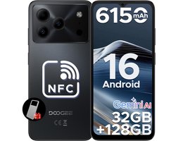 DOOGEE Note 56 Pro - AI Smartphone - 32GB RAM + 128GB ROM(2TB/TF) - Android 16 - 6150mAh - 6,56 inch HD + 90Hz - 4G Dual SIM - Gemini AI - OTG - NFC - Face ID - GPS - Zwart