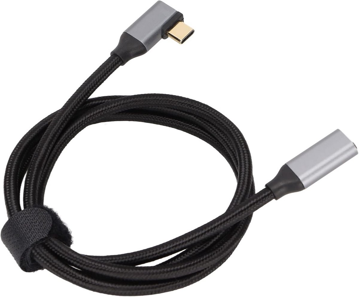 USB C Verlengkabel 1m 90° 100W 10Gbps 4K 60Hz Type C Snel Opladen Gevlochten Draad Aluminium