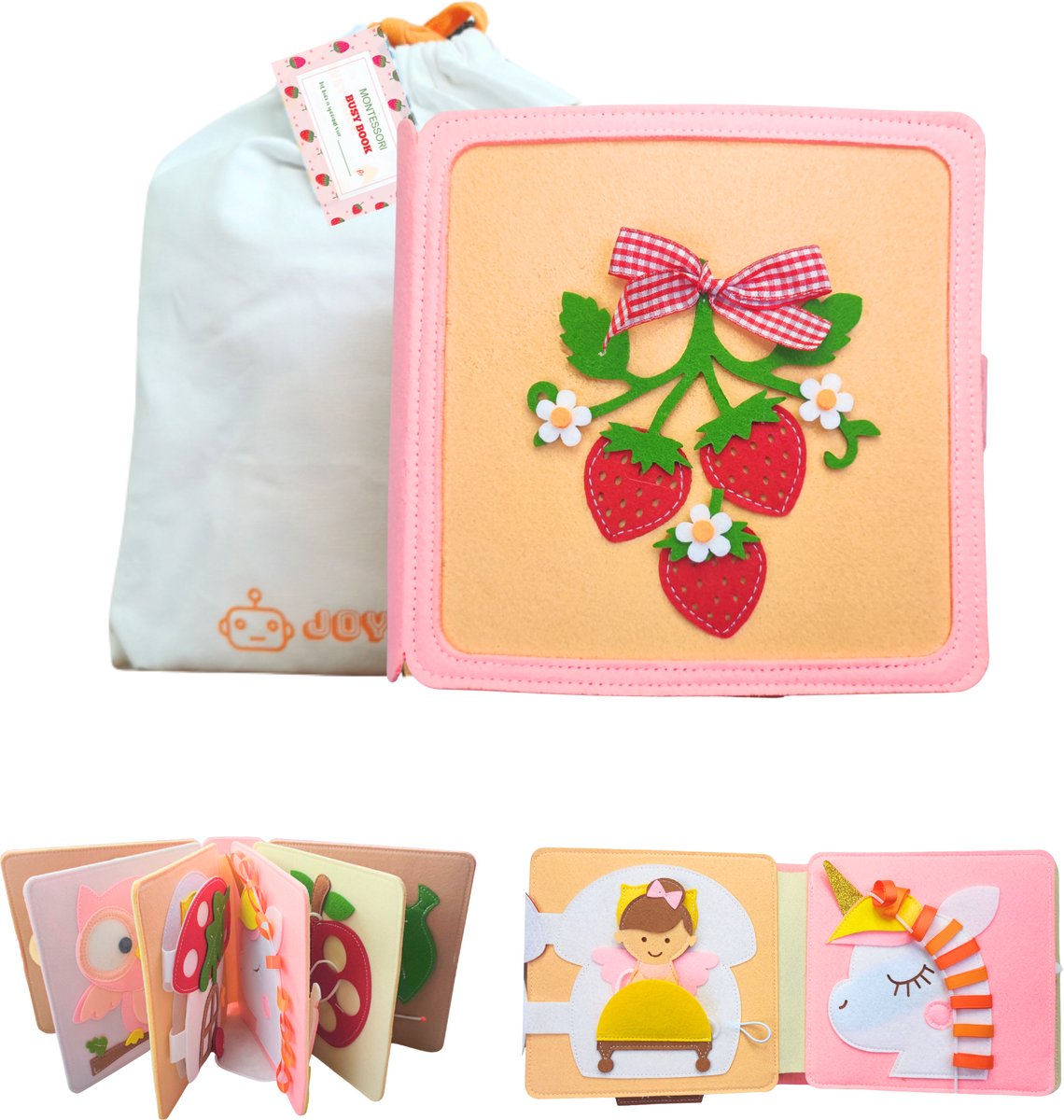Joymaxx Montessori Busy Book Aardbei - Activiteitenboek voor Peuter - Activiteitenbord - Busy Board- Cadeau Meisje 2 jaar - Educatief Speelgoed voor Jongens en Meisjes 3-5 jaar - Speelgoed voor Onderweg