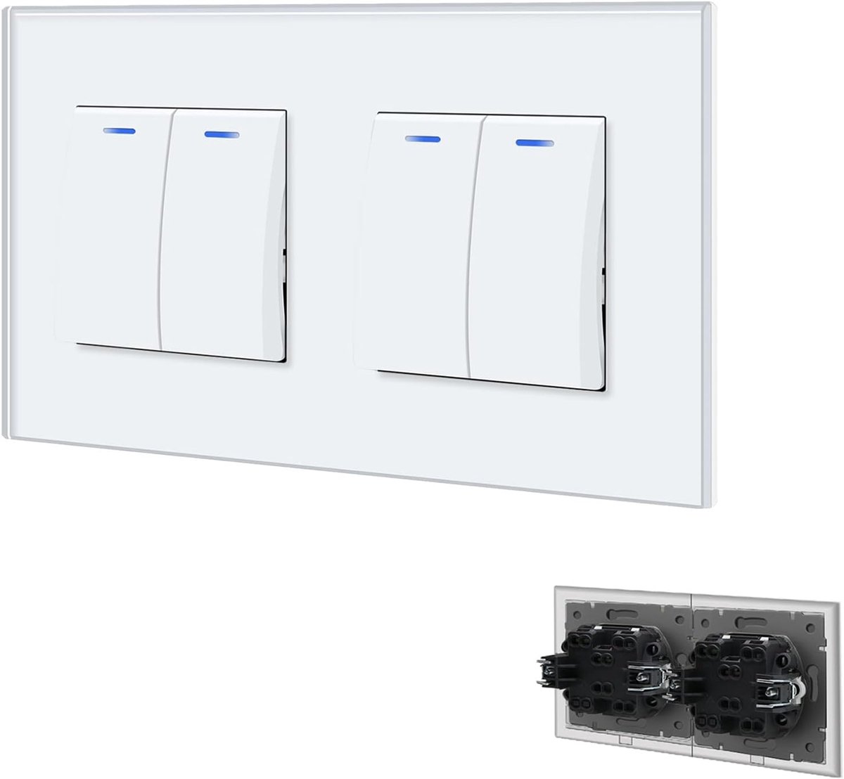 Inbouw Lichtschakelaar Glas 2-Weg en 1-Weg met Led-Indicatie Wit