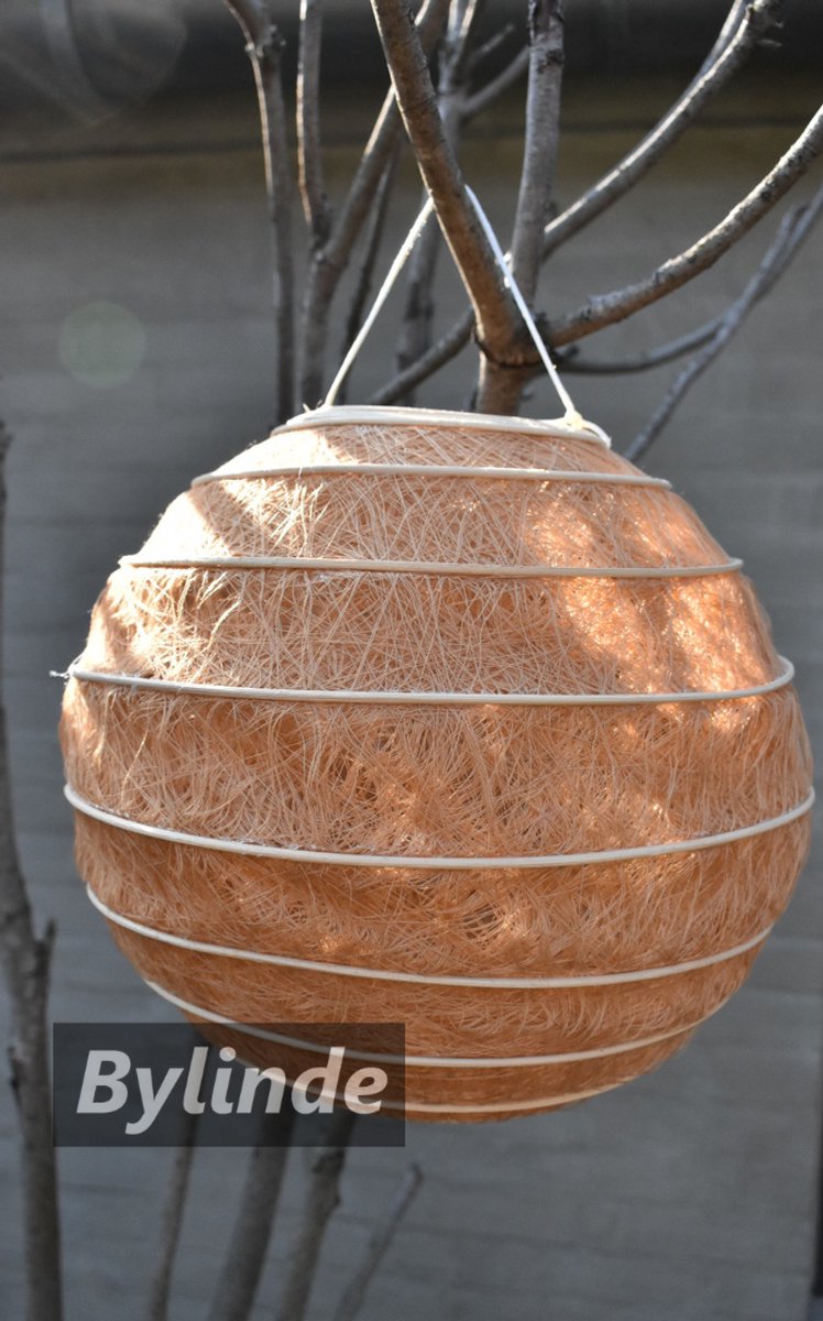 ByBazz - Tuin Lampion Caramel Ø 25 cm - Tuinlampion - Tuin - Camping - Feest - Stof rotan - Bohemien - Ibiza