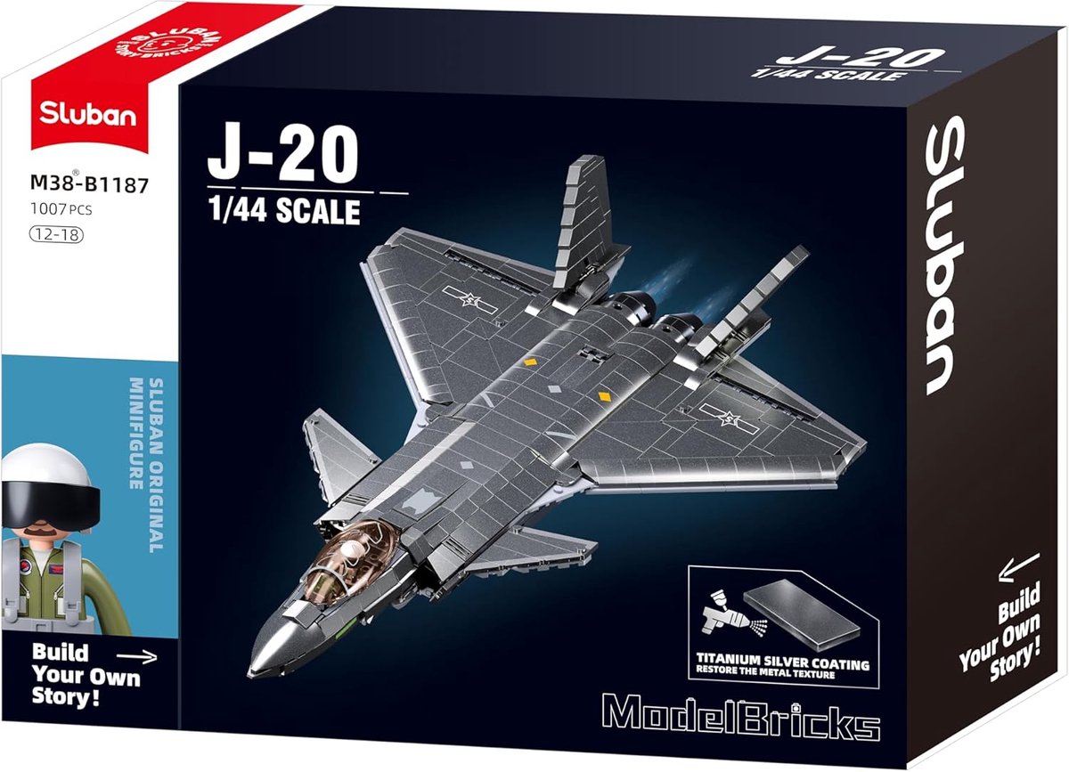 Sluban ModelBricks J20 Stealth fighter vliegtuig bouwspeelgoed - Constructiespeelgoed modelbouw - bouwdoos met 1007 bouwstenen - M38-B1187 vanaf 12 jaar — afbeelding 2