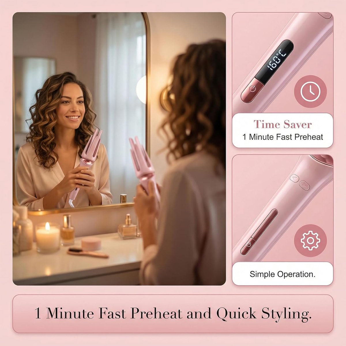 Stroom Commerce Automatische Haarkruller 3,17 cm met 3 Temperaturen - afbeelding 2