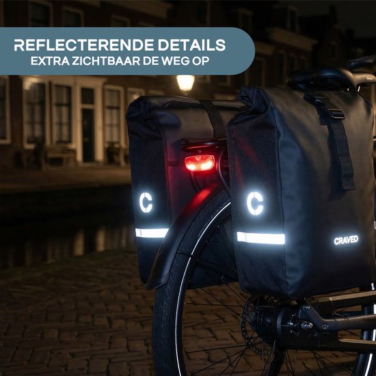 Craved Dubbele Fietstas Spark - Zwart - 48 Liter - Rolltop van Craved — afbeelding 2