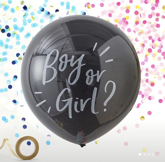 5 delige Gender Reveal Ballon - 2 balonnen - meisje of jongen - Boy or Girl - Zwarte Ballon met Roze & Blauwe Confetti - Babyshower Verrassing — afbeelding 2