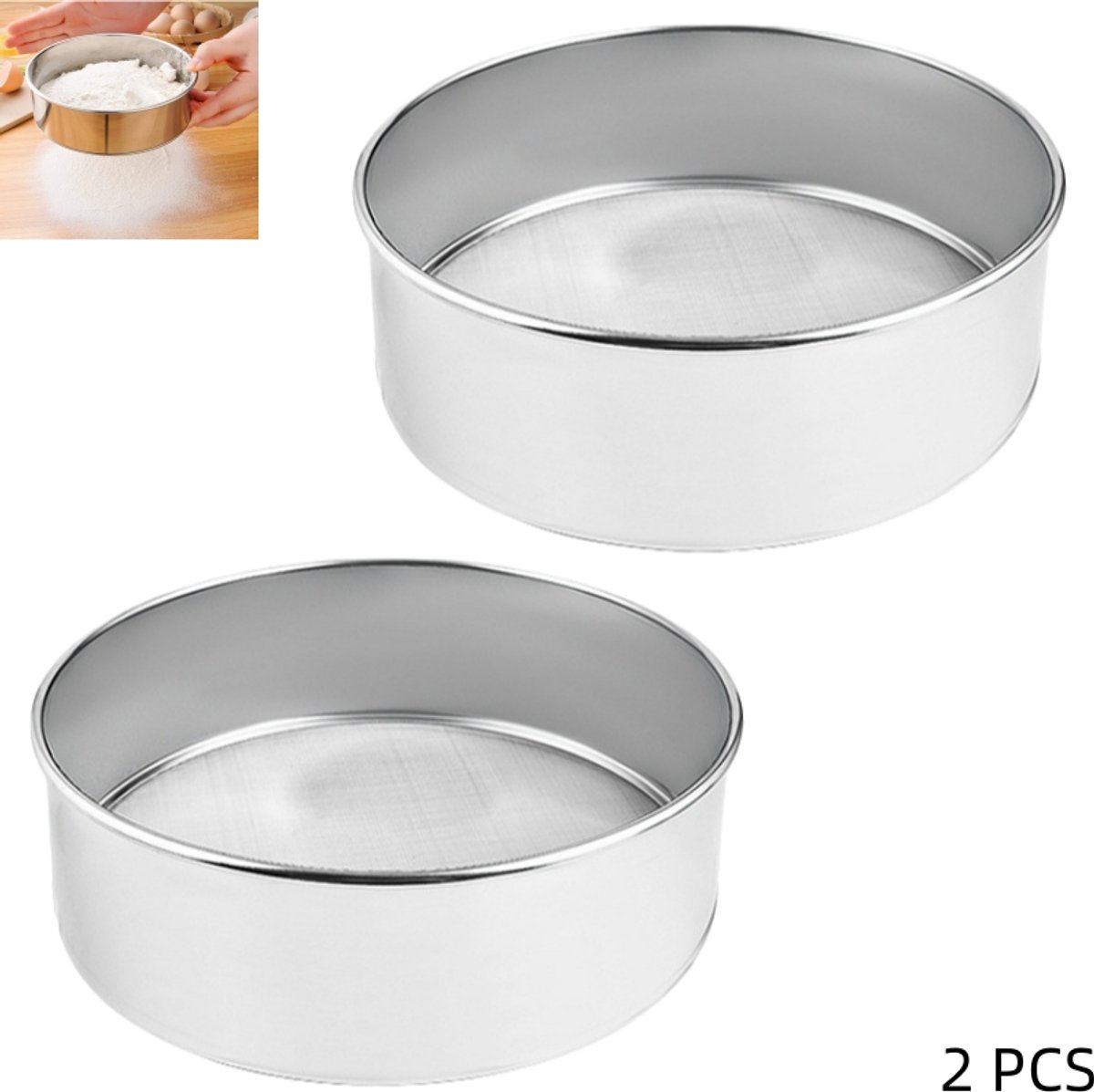 2 stuks - Bloemzeef voor bakken - Roestvrij staal 60 mesh kleine zeef - ronde zeef - mini fijne bloemzeef - voor het bakken en decoreren van taarten, vlaaien, gebak - 14.5×4cm - zilver