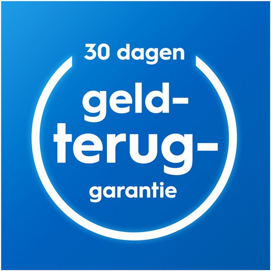 Tekst op een blauwe achtergrond: 30 dagen geld-terug-garantie.