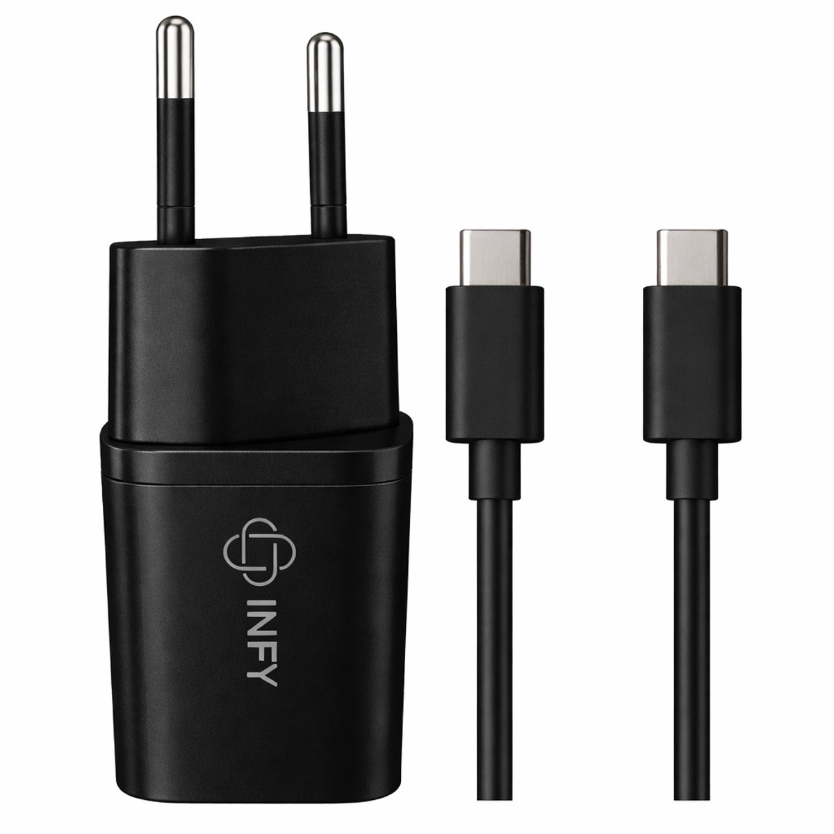USB-C Snellader 20W - Power Delivery - Met USB-C naar USB-C Kabel 1M - Zwart