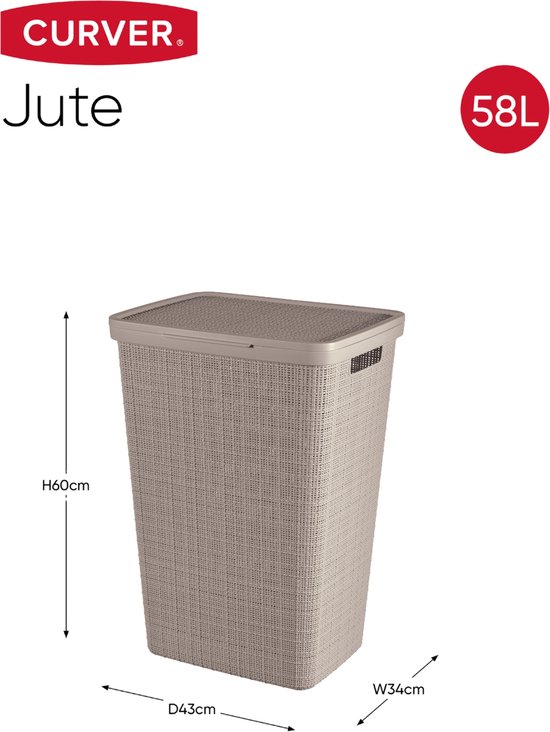 Curver Jute Wasmand met deksel - 58 liter - Taupe