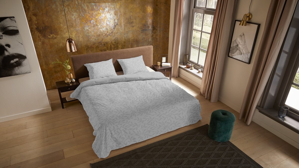 Pure dekbedovertrek takjes met blaadjes - 2 persoons 200x200/220 cm - Grijs - Microvezel