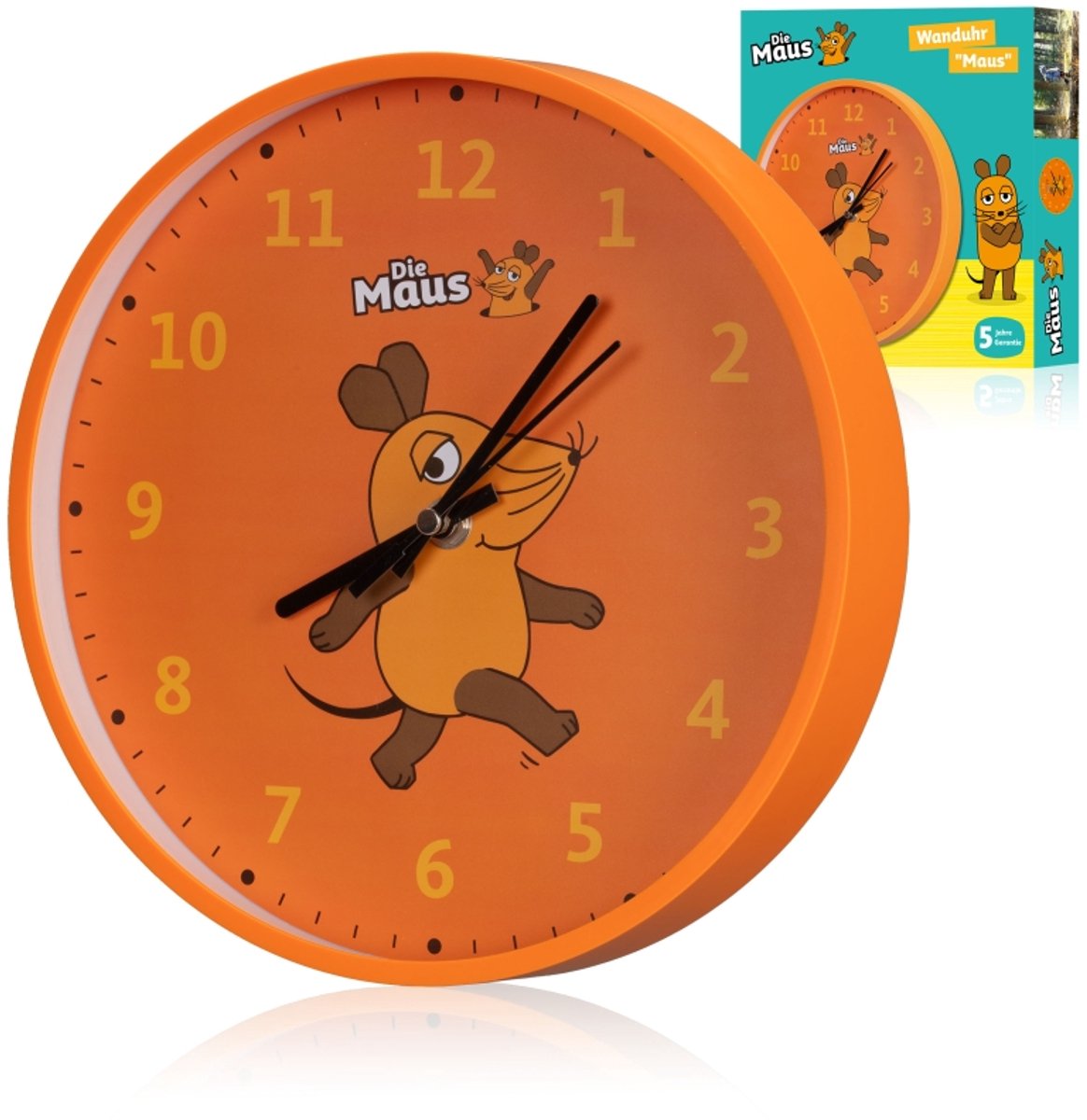 DieMaus - Wandklok voor Kinderen - Muis - Oranje - Leer klokkijken!