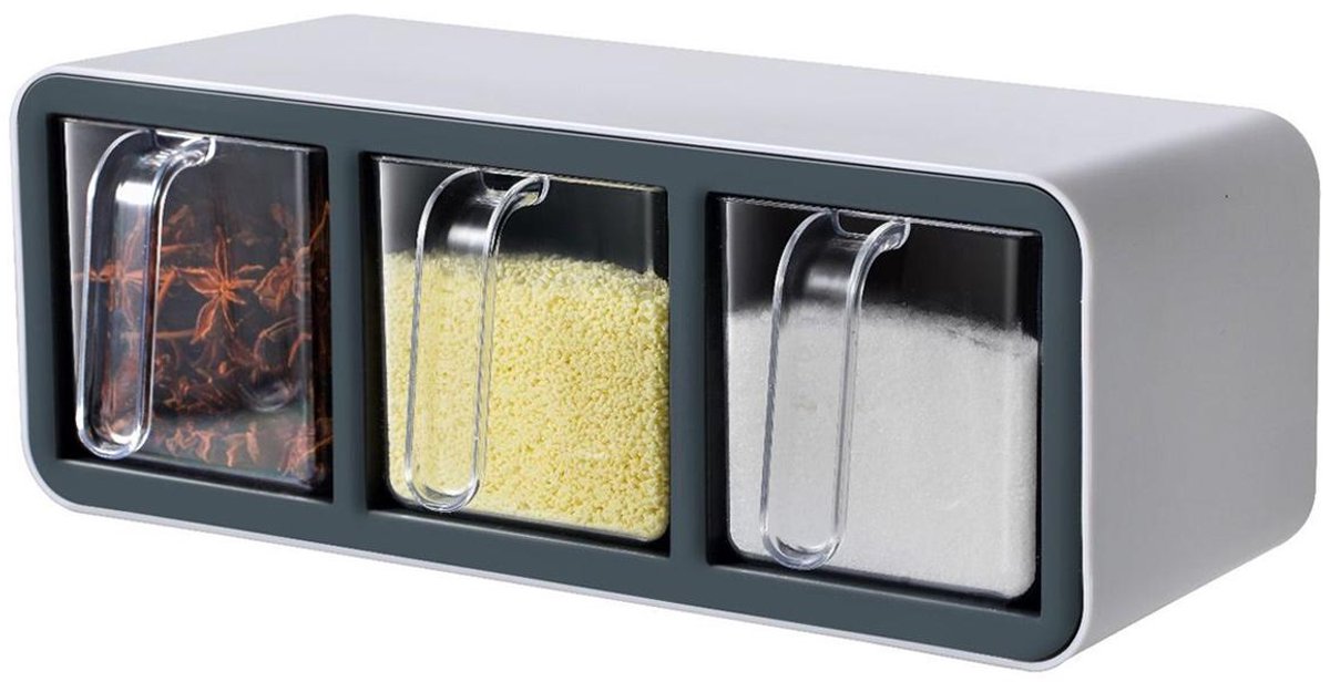 Kruidenpotjes - Ophangbaar - 3 vakken, transparant glas - 1 set - voor keuken