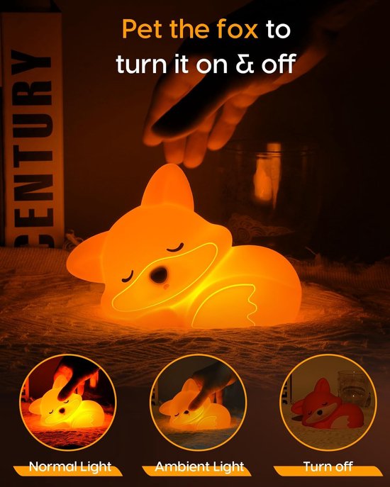 LED Fox Nachtlamp - Oplaadbaar Nachtlampje Kinderen & Baby - Schattig Fox - 2 Standen Dimbaar - Siliconen - Lampje Slaapkamer - Knijplampje - Touch lamp - Dimbaar Nachtlampjes Voor Kinderen, Baby & Volwassenen