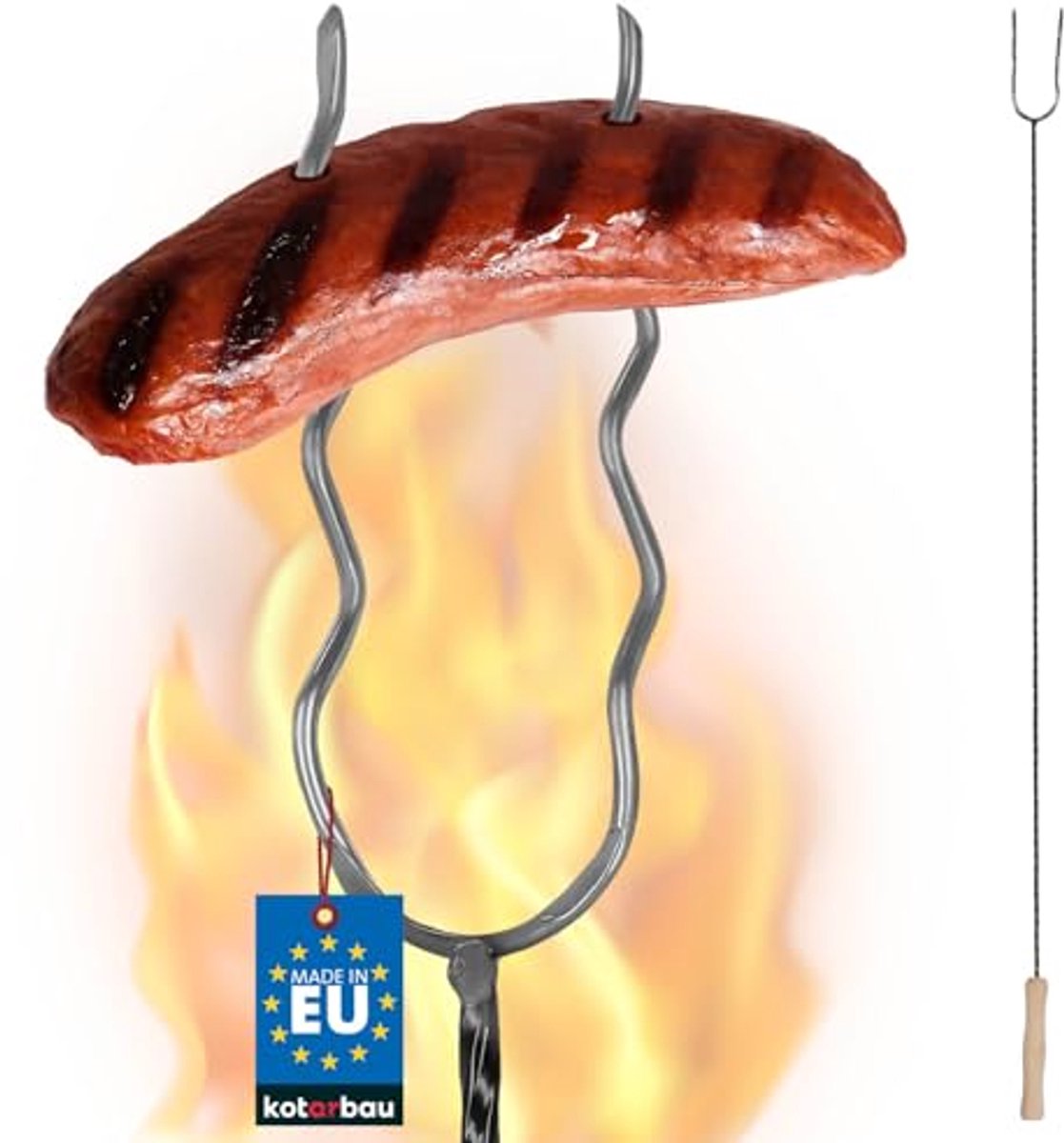KOTARBAU® Grillspiesen Staal 100 cm Spiesen met Houten Handvat Lange Spiesen Kampvuur Vork Stevige Grillspiesen Zilver