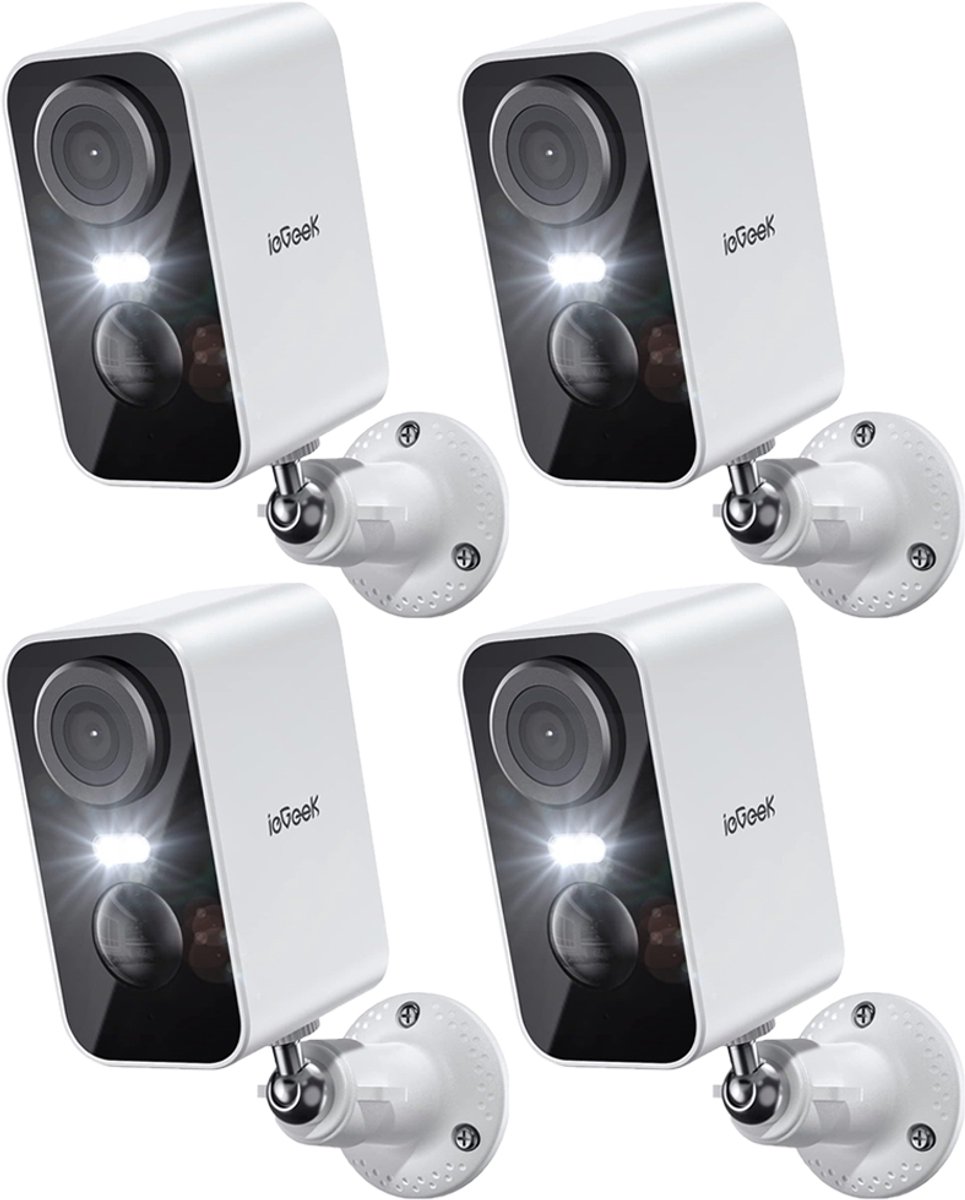ieGeek Beveiligingscamera Draadloos Buiten – 2K Ultra HD - Camerabewaking - Bewakingscamera Voor Buiten - Buitencamera - Buiten Camera Met Nachtzicht - Oplaadbaar - Met WiFi en APP - Wit - 4 Stuks