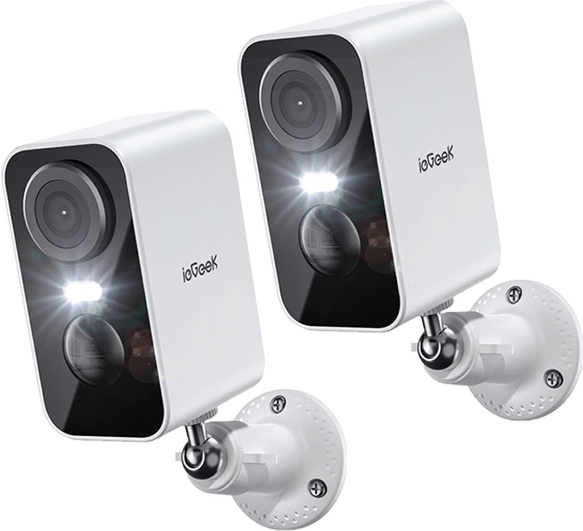 ieGeek Beveiligingscamera Draadloos Buiten – 2K Ultra HD - Camerabewaking - Bewakingscamera Voor Buiten - Buitencamera - Buiten Camera Met Nachtzicht - Oplaadbaar - Met WiFi en APP - Wit - 2 Stuks