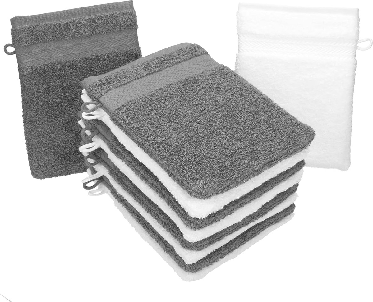 10 stuks washandjes 100% katoen badstof set 16x21 cm antraciet wit