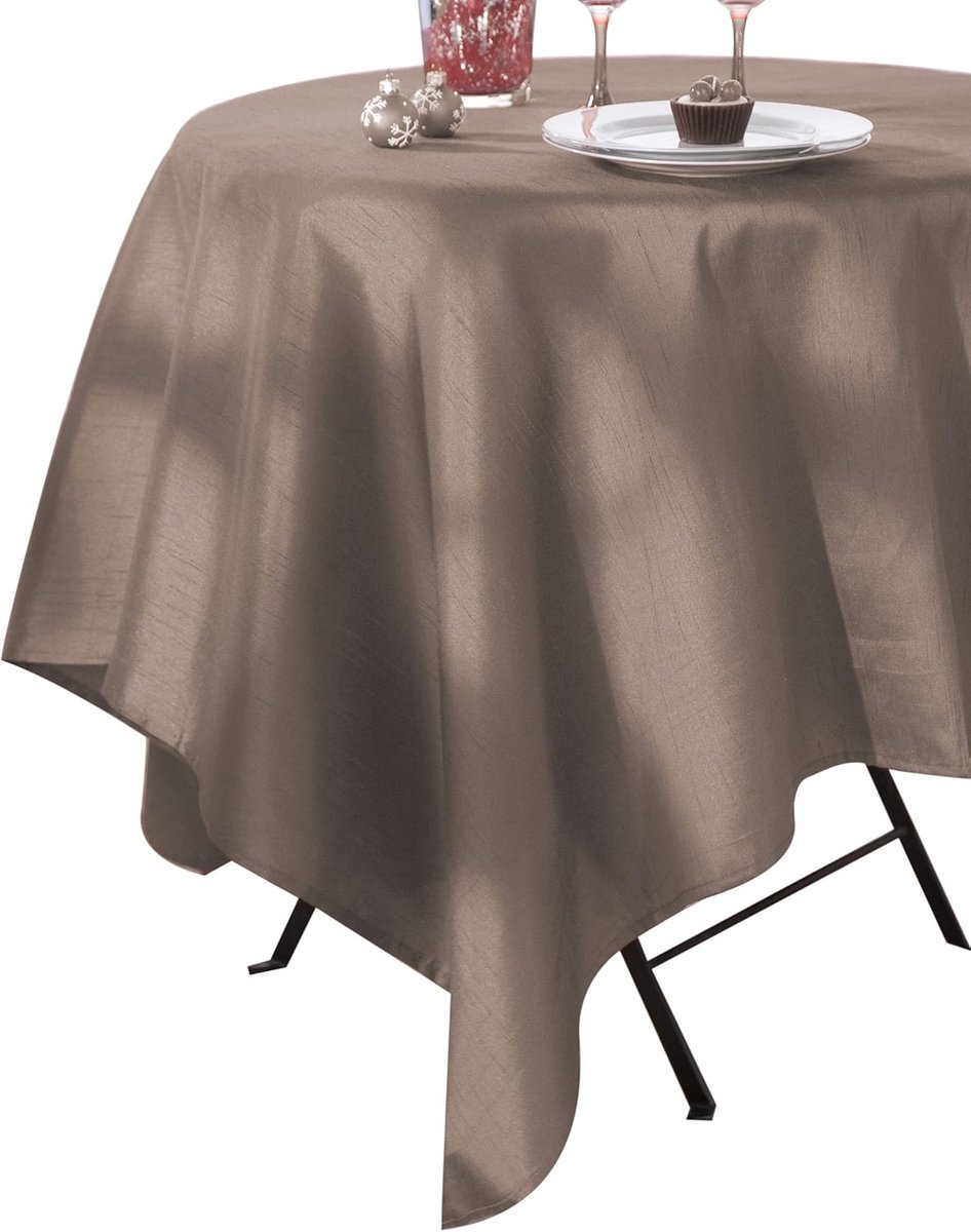 Luxe Zijden Effect Tafelkleed Polyester Taupe Rechthoekig 300 x 150 cm
