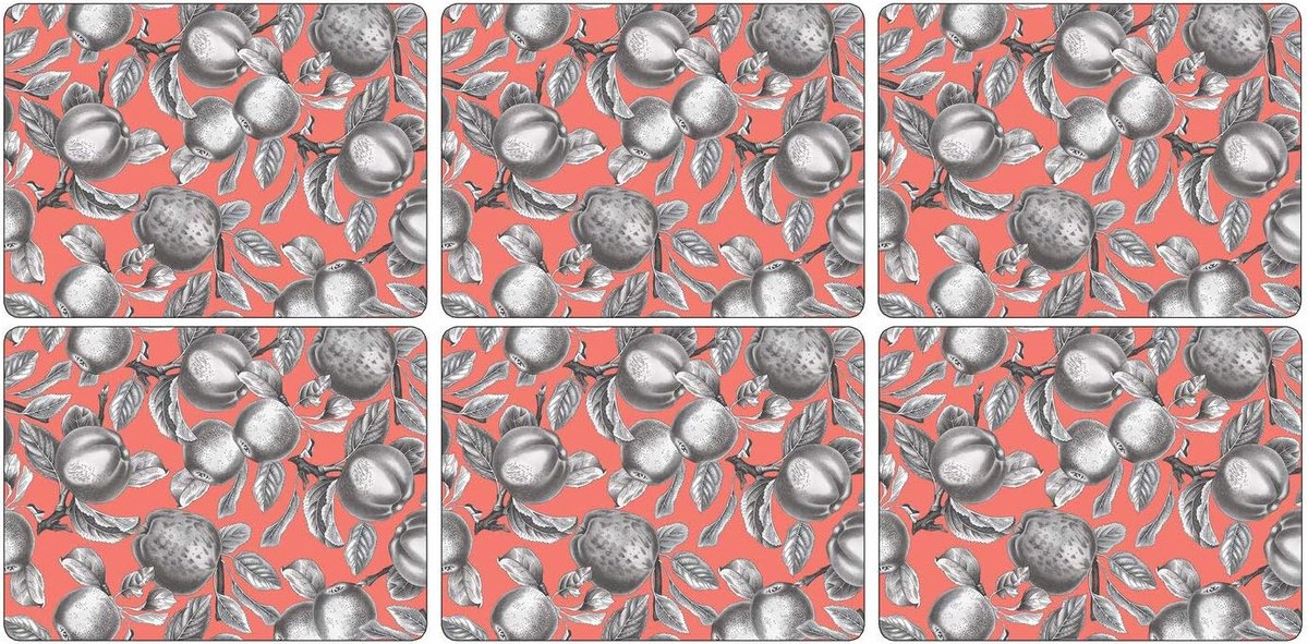 Set van 6 Placemats met Fruitpatroon, Gemaakt van Kurk, Multicolor