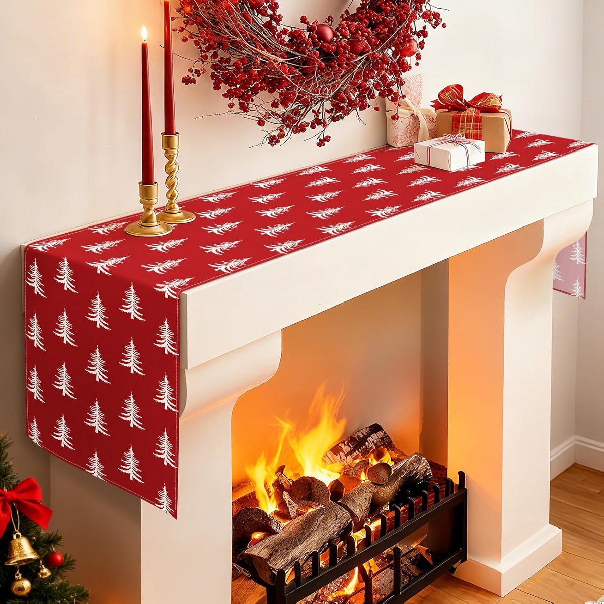 Kerst tafelloper 40 x 180 cm - winter tafeldecoratie rood
