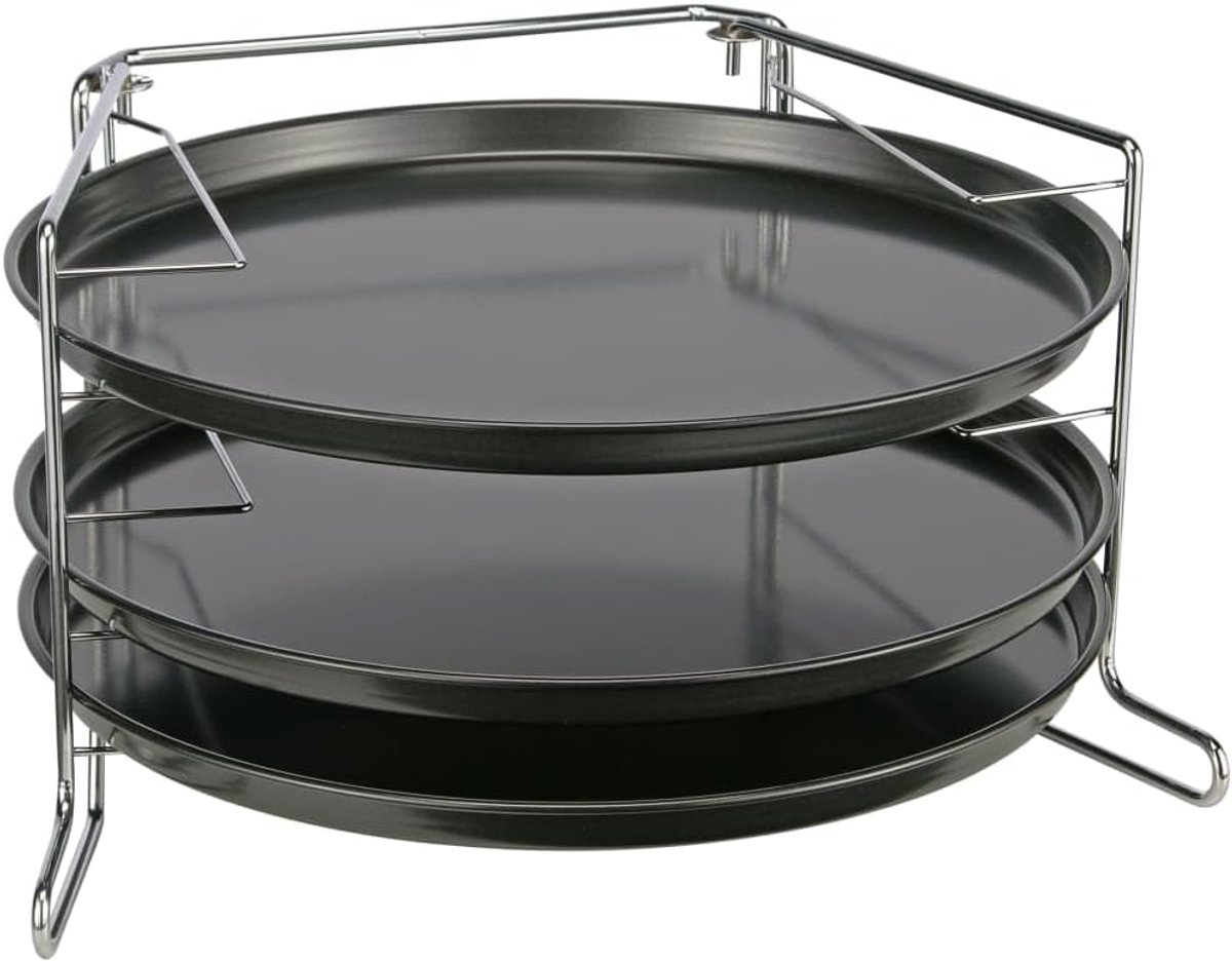 Pizza Bakset 3 Stuks met Perforatie Bakblikken en Houder voor Knapperige Bodem