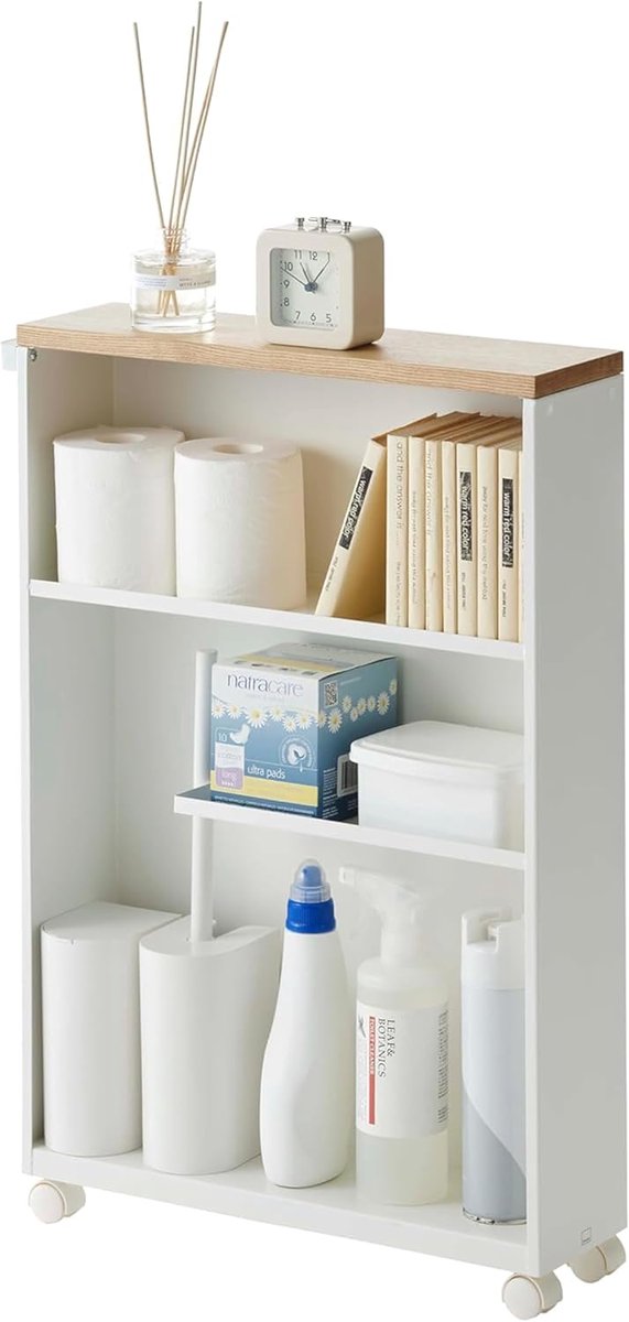 Opbergkar met Wielen en Houten Paneel voor Keuken, Badkamer of Woonkamer