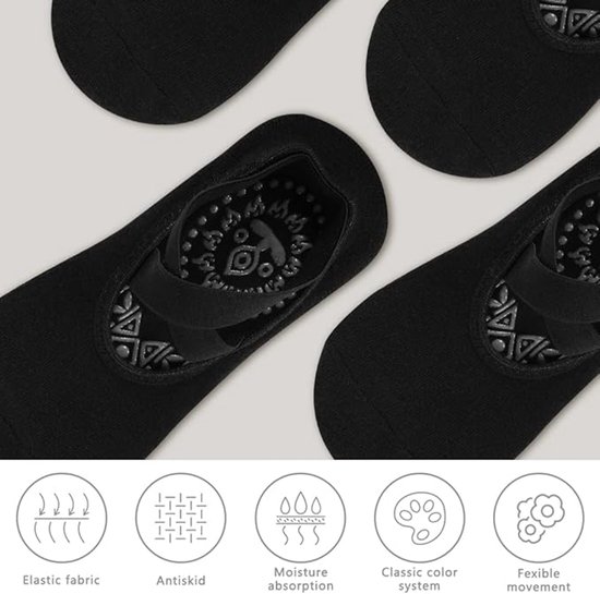 Yogasokken - Antislipsokken - Antislip - Sportsokken - Gesloten teen - Geschikt voor yoga, pilates, dans, blote voeten, ziekenhuis, etc. - Zwart - 2 paar van Merkloos — afbeelding 5