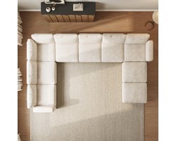 Guyii Nordic Comfort Serie – Modulaire Hoekbank met 2 Ottomans en Opbergruimte – 9-Zits U-banken 397 cm – Beige