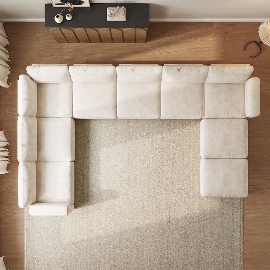 Guyii Nordic Comfort Serie – Canapé d'angle modulaire avec 2 ottomans et espace de rangement – Canapé en forme de L 9 places 397 cm – Beige