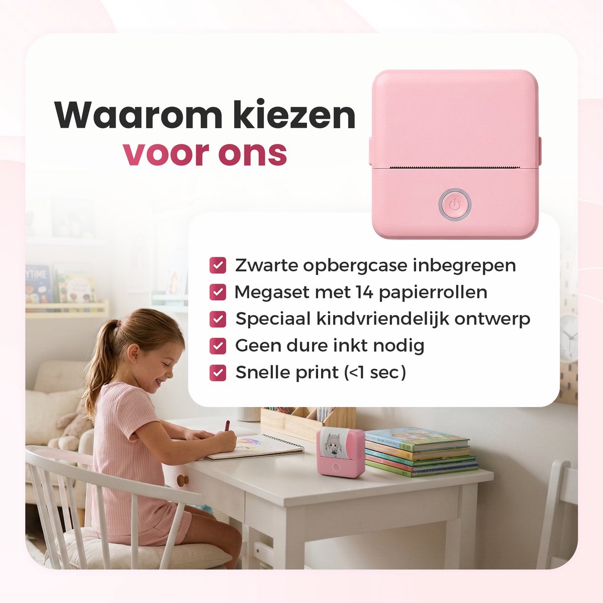 Gatson Mini Printer - Met Opbergcase - Inclusief 14 Rollen Papier (Sticker, Normaal & Kleur) + 5 pennen - Mini Printer voor Mobiel - Pocket Printer - Mobiele Fotoprinter - Schoolspullen - Journaling Producten - Bullet Journal — afbeelding 7