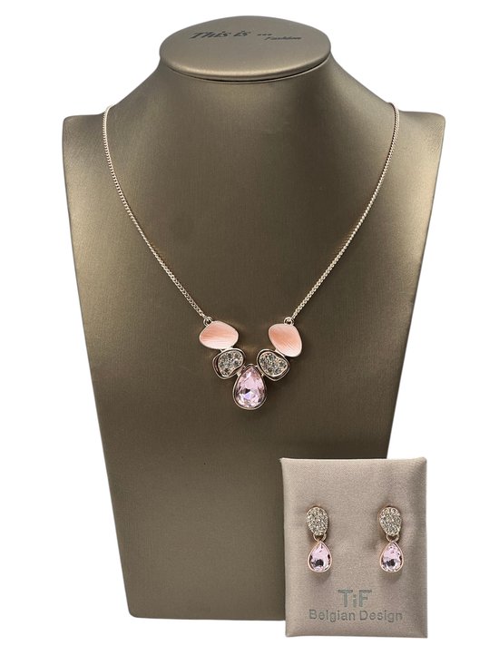 TIF - Sieraden - Sieradenset dames - Halsketting - Oorbellen - Zilver - Verstelbaar 42-47 cm