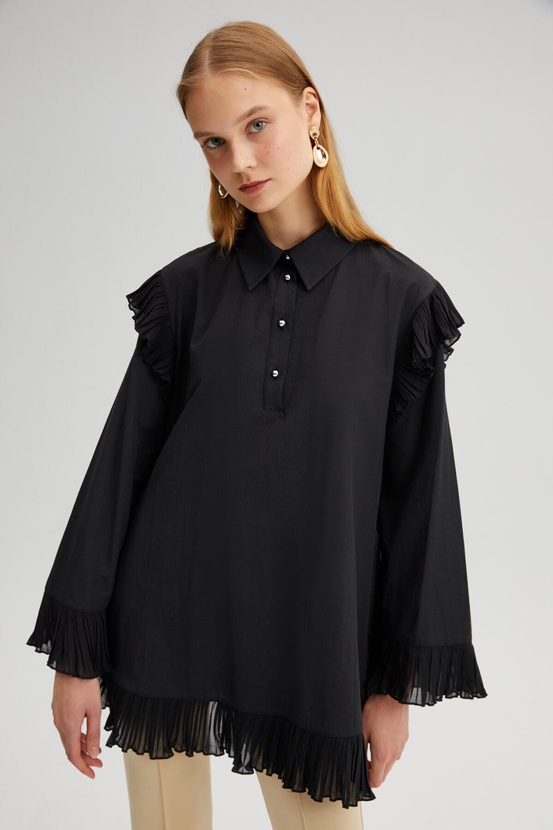 Touché Privé - Tuniek met chiffon ruches - Zwart - Dames