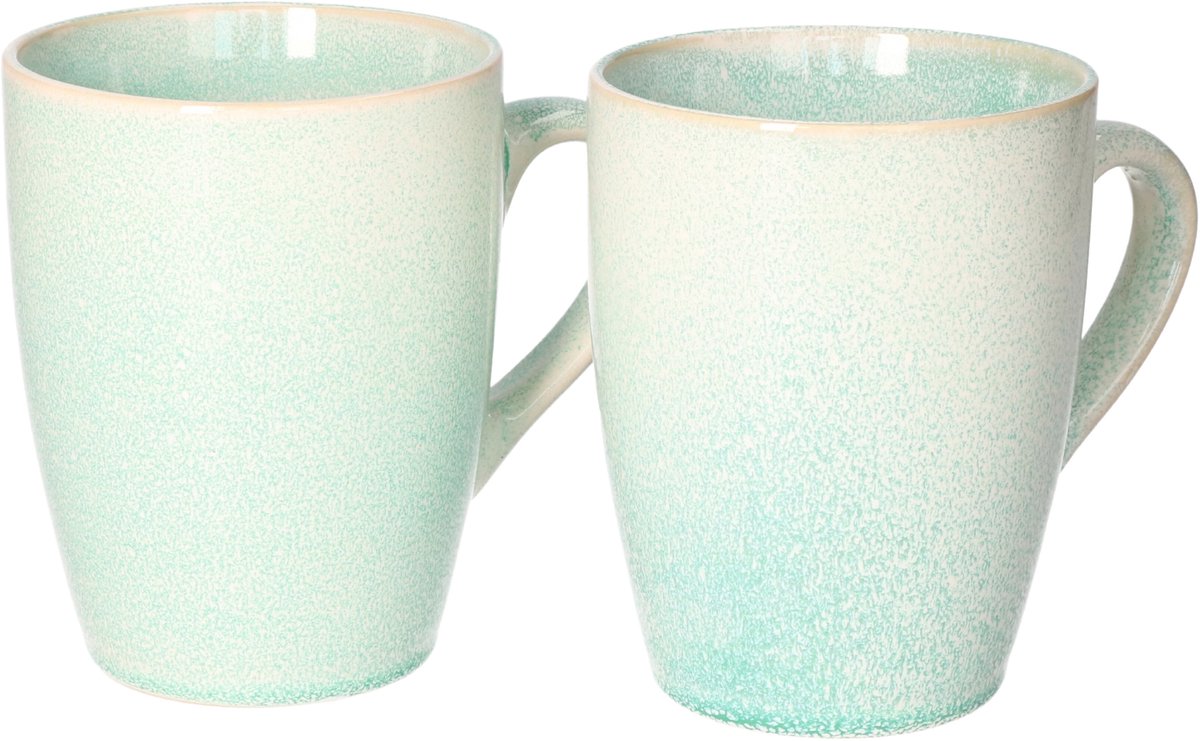Siaki Koffiemok / theemok Faye - turquoise - set 2x - 340 ml - mokken - kerammiek - tas