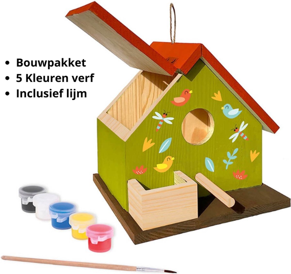 Eurekakids Houten Vogelhuisje - Bouwpakket Nestkastje met Verf - Om te Bouwen en de Schilderen