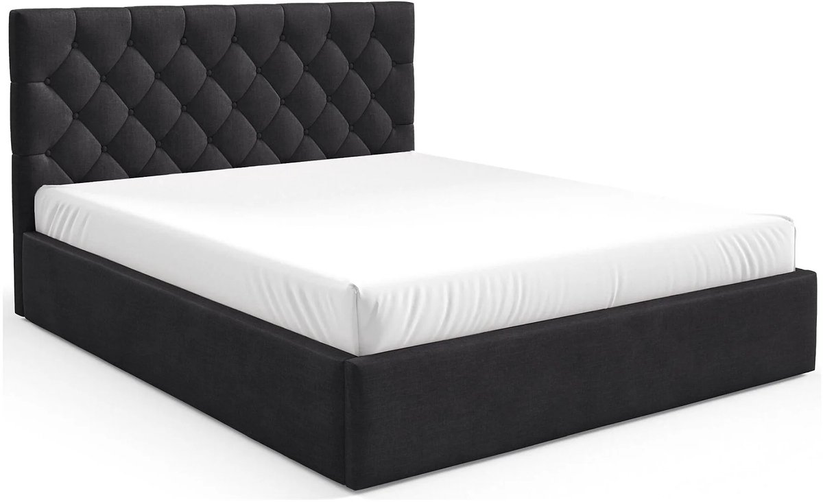 Gestoffeerd Tweepersoonsbed 180x200 cm met Opbergruimte en Gaslift – Luxe Velvet Bedframe met Hoog Getuft Hoofdbord – Antracietgrijs – 212 x 190 x 107 cm – Inclusief Lattenbodem – Abkantoor