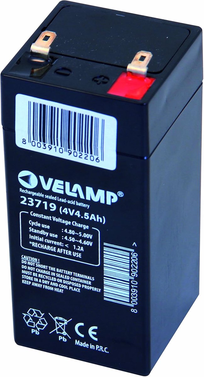 Oplaadbare Accu - Loodaccu Batterij - Apparatuur Voeden - Onderhoudsvrij AGM - 4V 45Ah - Zwart