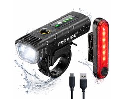 Proride® Fietslampjes Set LED - Voorlicht en Achterlicht - Wit en Rood - Fietsverlichting - USB Oplaadbaar - Fietslicht - Waterdicht - Racefiets - Mountainbike