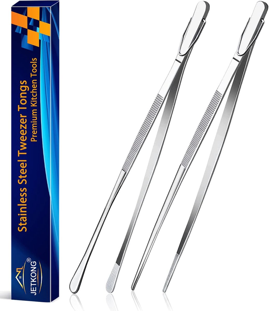 2x 30 cm Keukenpincet RVS - Extra Lange Kooktang voor Grillen en Serveren