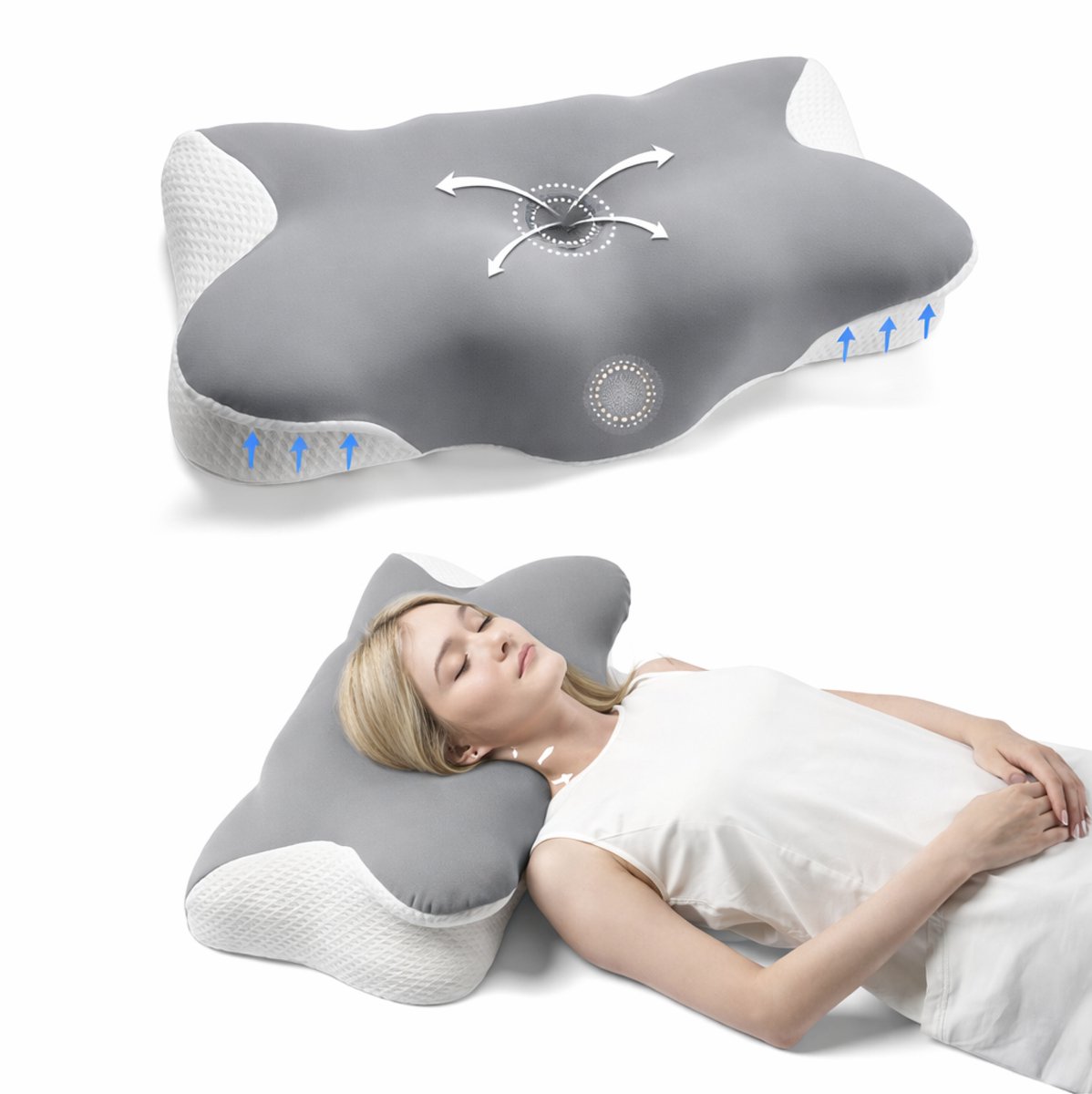 Ergonomisch Hoofdkussen traagschuim verkoelend - Nekklachten en Rugpijn - Rugslapers - Zijslapers - Wasbare Hoes