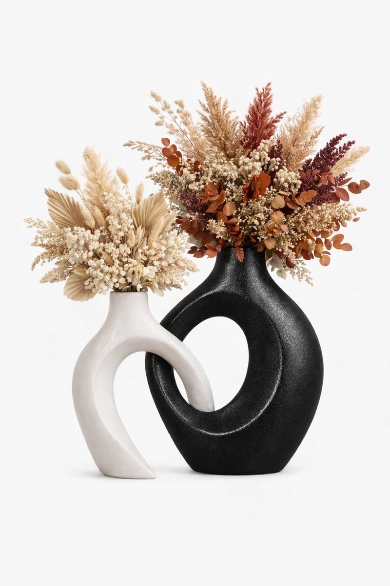 QORVANE Home - Moderne abstracte design siervazen - set van 2 - Zwart/Wit