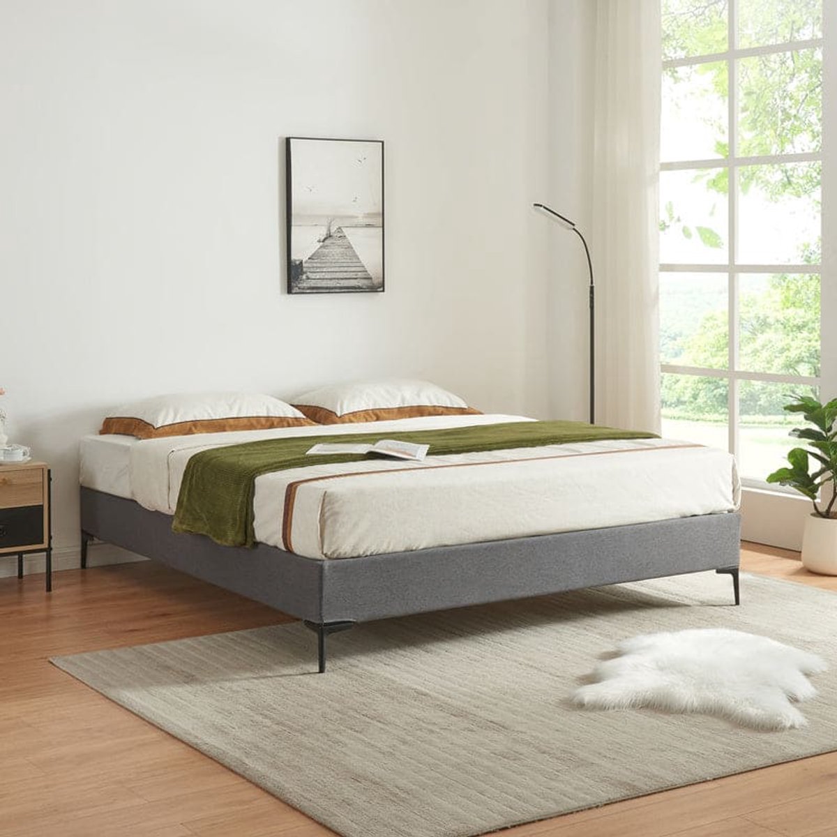 Tweepersoonsbed – Bedframe – Slaapbank – Gestoffeerd Bed – Opbergbed – Donkergrijs – 160x200 cm – Stabiel Multiplex Frame – Afneembare Wasbare Polyester Hoes