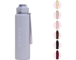 Cabau Bloom RVS Waterfles 870ml Blue - Geïsoleerde BPA-vrije & Lekvrije Thermosfles - Duurzame Herbruikbare Drinkfles met Schoonmaakborstel & Draagkoord - BPA vrij Sportfles Dames - Waterfles Volwassenen - Cadeau voor Haar